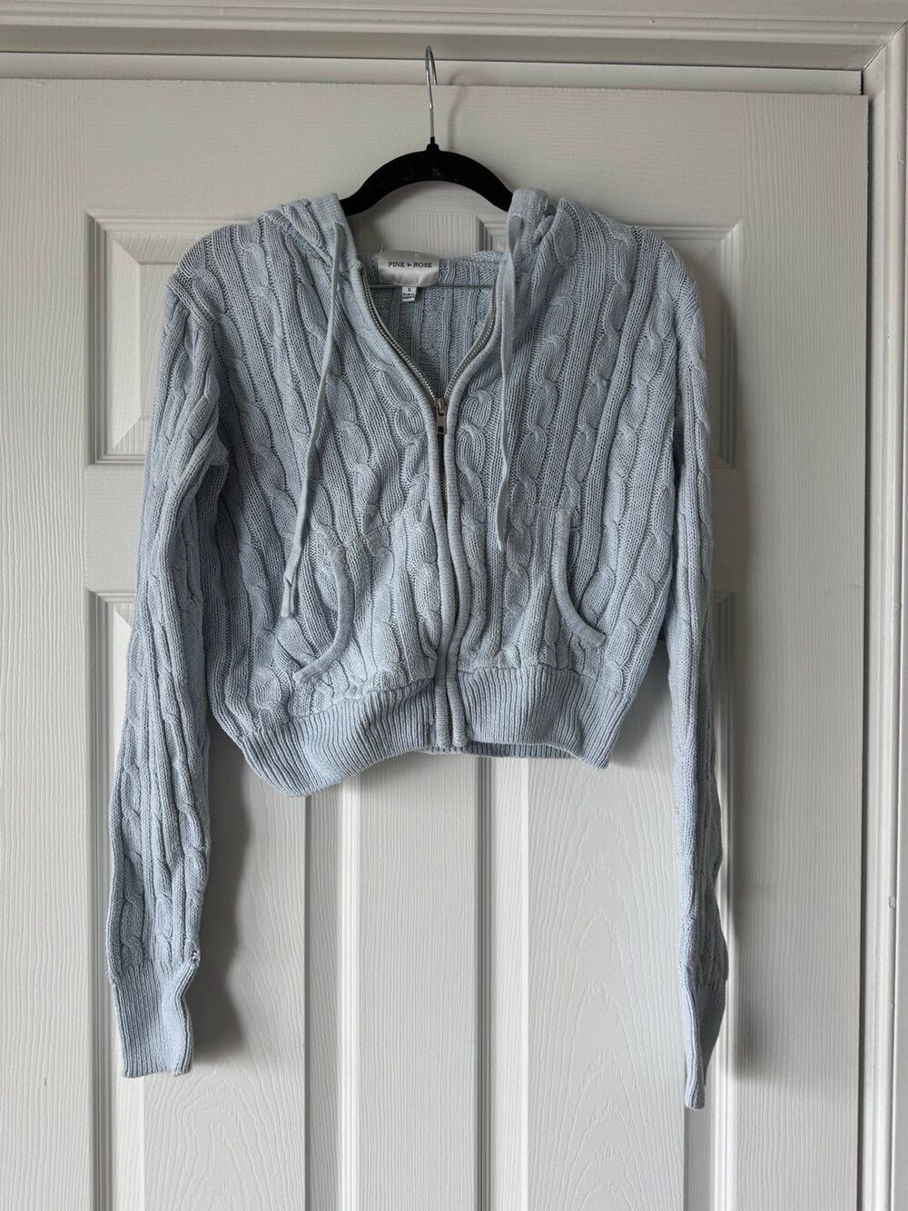 baby blue sweater zip up hoodie